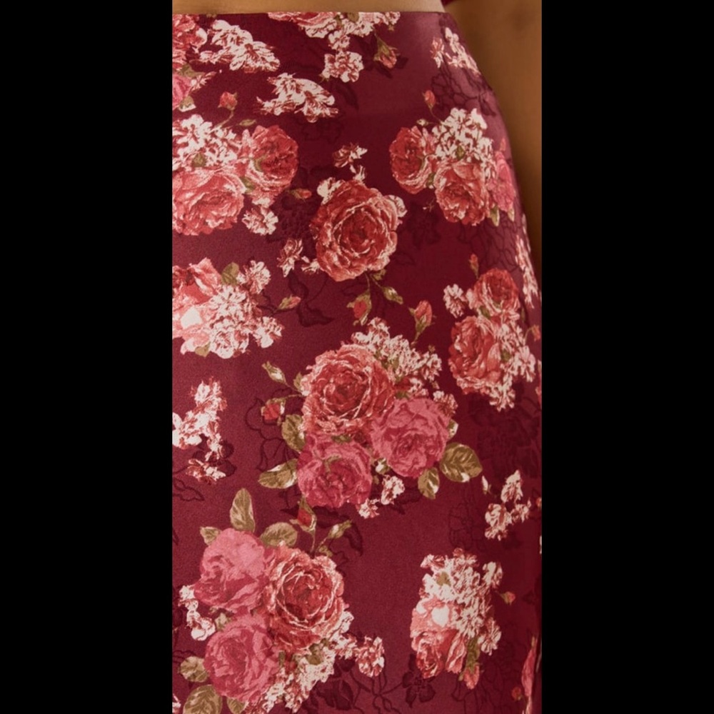 Altar'd State Cassidy Burgundy Floral A-Line Skirt - Picture 6 of 9